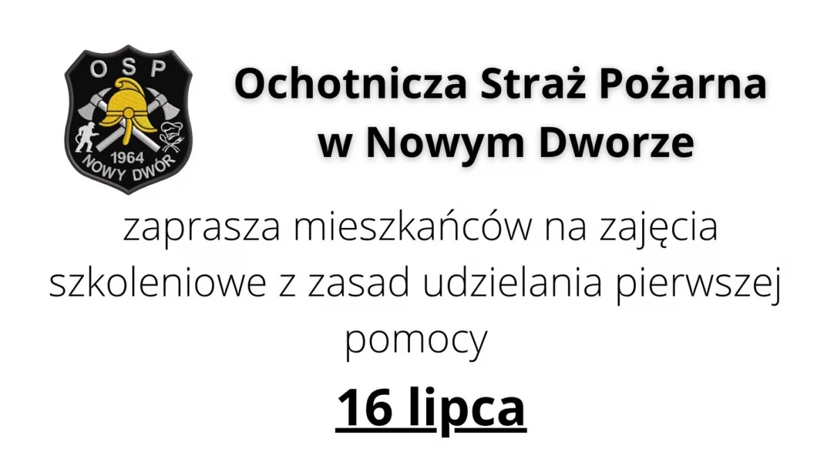 Strażacy z OSP Nowy Dwór zapraszają na szkolenie z pierwszej pomocy