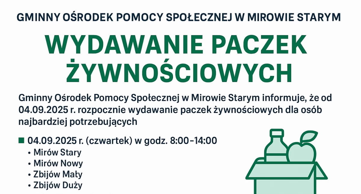 GOPS w Mirowie rozpoczyna wydawanie paczek żywnościowych od 4 września