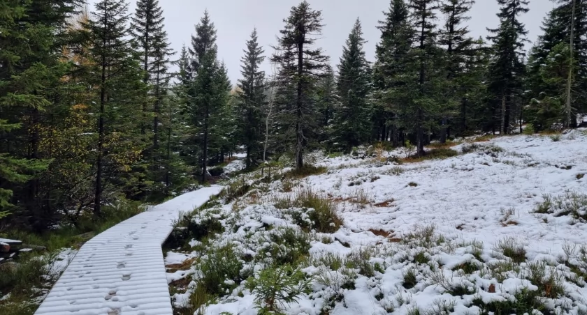 Śnieg w Karkonoszach. Jesień powoli się kończy.