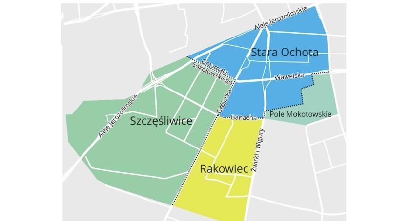 Podział Ochoty na obszary w głosowaniu budżetu partycypacyjnego