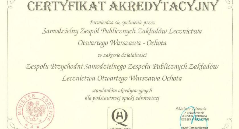 Certyfikat akredytacyjny dla SZPZLO Warszawa - Ochota