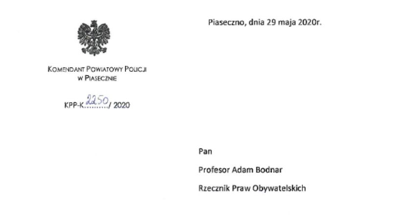Odpowiedź Policji na pismo Rzecznika Praw Obywatelskich