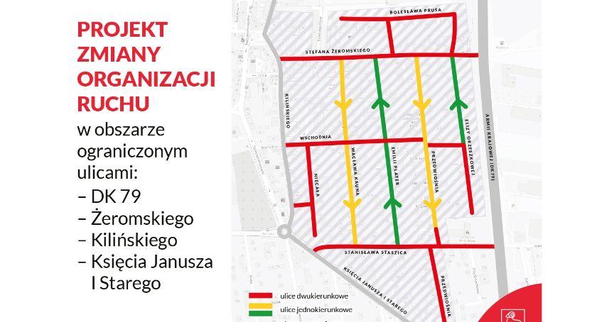 Strefowe ograniczenie postoju i ruch jednokierunkowy między ulicami Kilińskiego a DK79