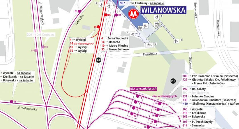 Zmiana ustawienia linii na krańcu METRO WILANOWSKA, zmiany przystankowe w Piasecznie