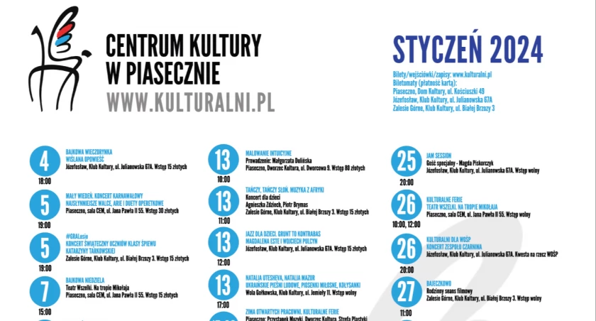 Wydarzenia kulturalne w styczniu 2024 w Piasecznie