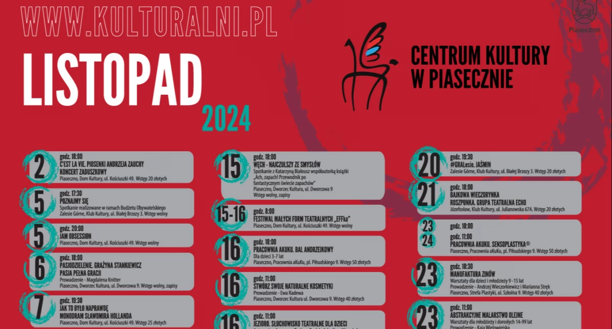 Wydarzenia kulturalne w listopadzie 2024 w Piasecznie