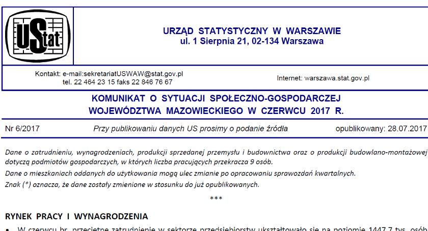 Urząd Statystyczny w Warszawie - najnowsze dane z regionu