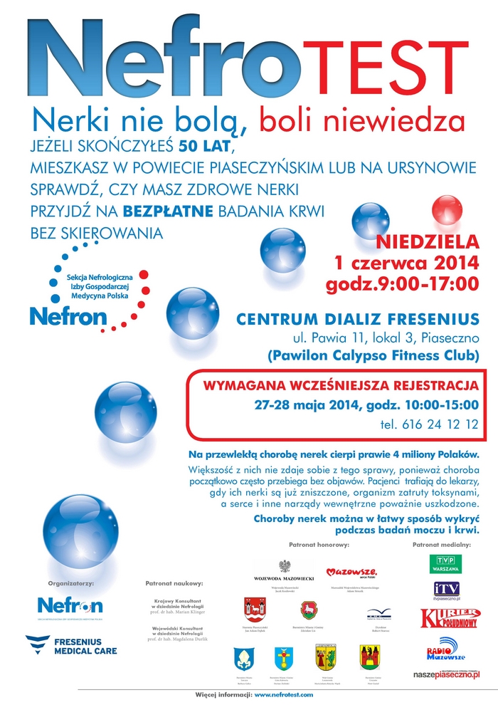 Darmowe badania nerek NEFROTEST Piaseczno 2014