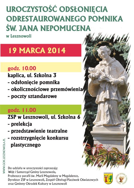 Uroczystość odsłonięcia odrestaurowanego pomnika św. Jana Nepomucena