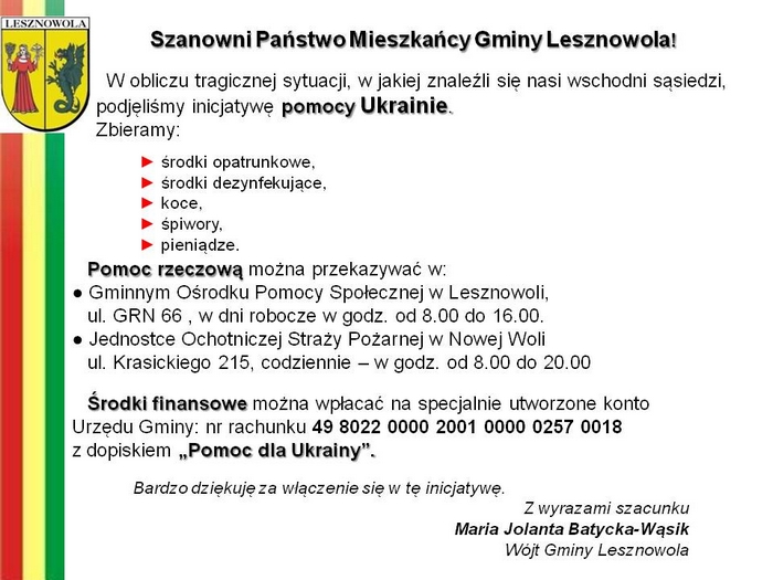 Apel o pomoc dla Ukrainy