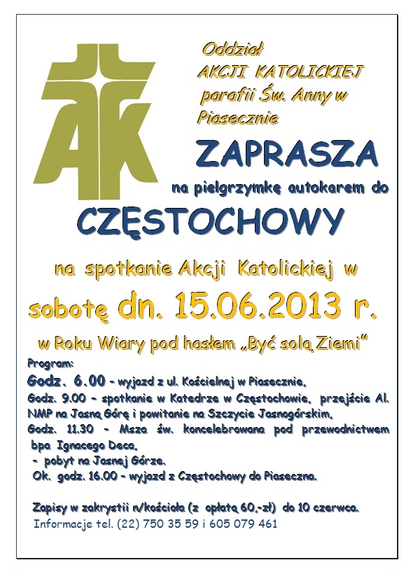 Pielgrzymka autokarem do Częstochowy