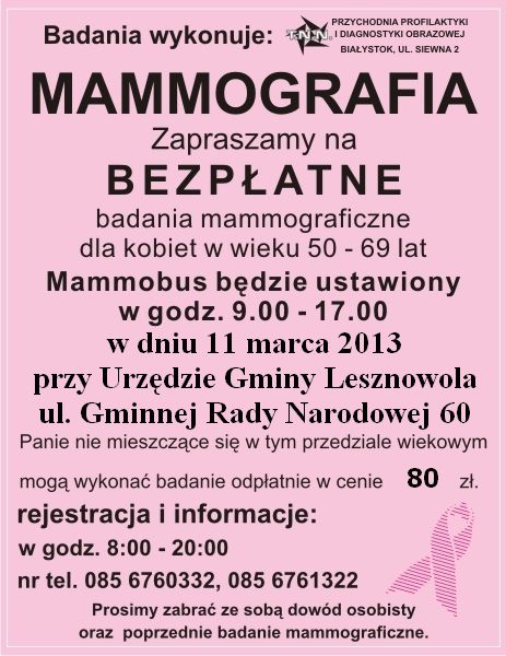 Mammografia w Lesznowoli