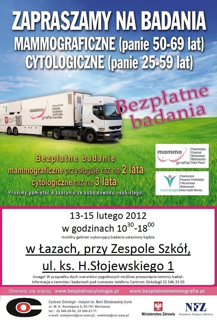 CYTOLOGIA i MAMMOGRAFIA - bezpłatne badania dla kobiet