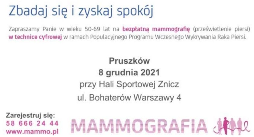 Bezpłatne badania mammograficzne w Pruszkowie