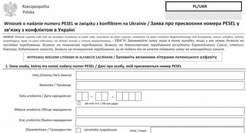 Pesel dla obywateli Ukrainy