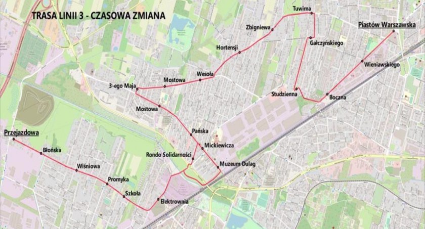 Pruszków - Czasowa zmiana kursowania linii nr 3 od 13.02.2023 roku