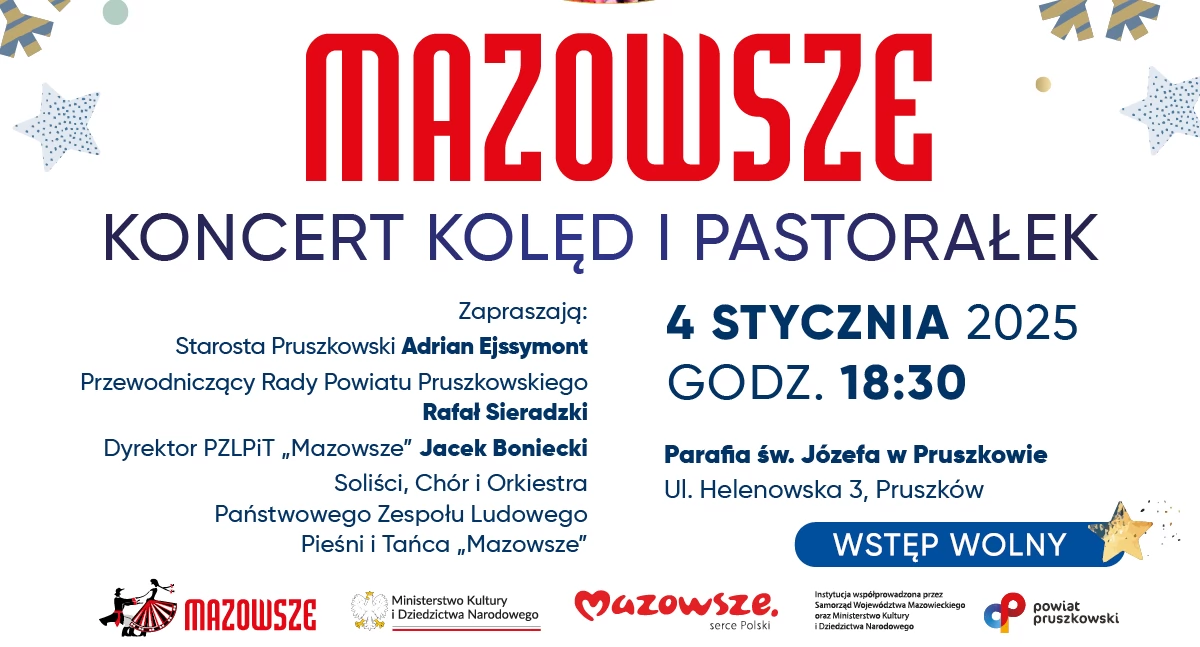 Zapraszamy na koncert kolęd i pastorałek w wykonaniu zespołu Mazowsze!