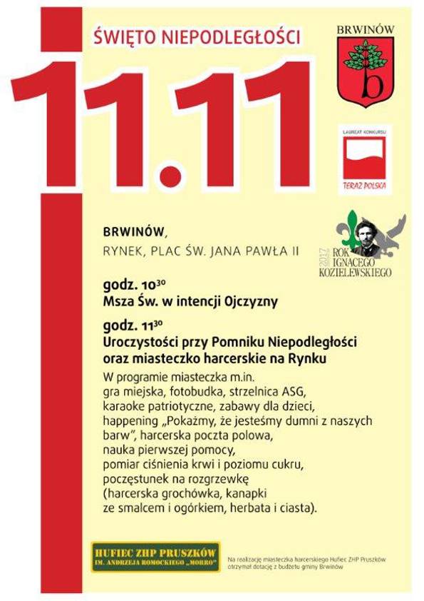 Zaproszenie na uroczystości 11 listopada w Brwinowie