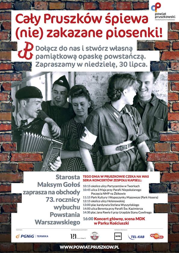Cały Pruszków śpiewa (nie)zakazane piosenki! - Powiat Pruszkowski zaprasza na obchody 73. rocznicy w