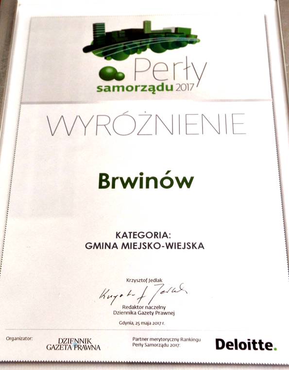 Perły Samorządu 2017 dla gminy Brwinów