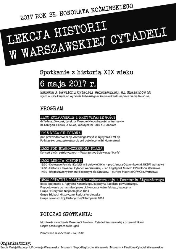 Lekcja historii w Warszawskiej Cytadeli - 2017 rok bł. Honorata Koźmińskiego
