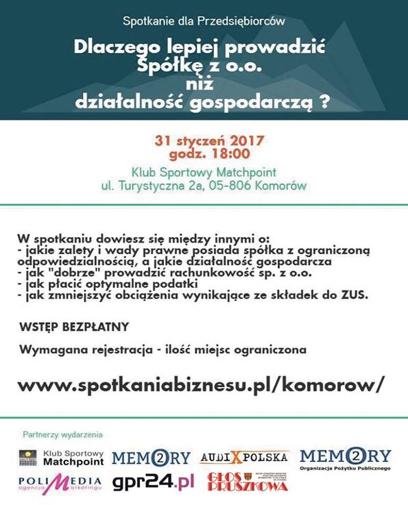 Bezpłatne Spotkania dla Biznesu w komorowskim klubie Matchpoint