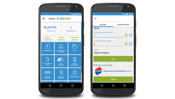 W aplikacji SkyCash można już kupować bilety WKD