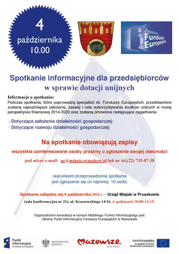 Dotacje unijne dla przedsiębiorców z rejonu Pruszkowa - spotkanie informacyjne