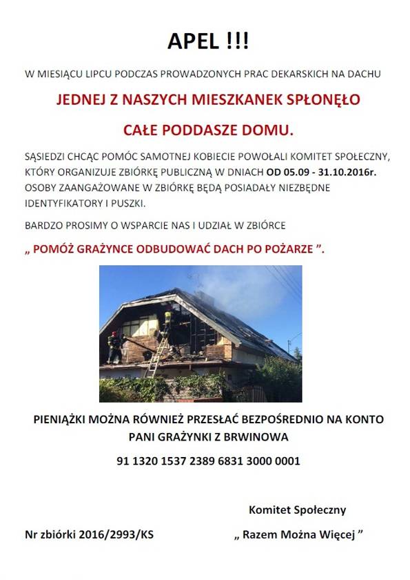 Zbiórka publiczna na odbudowę dachu
