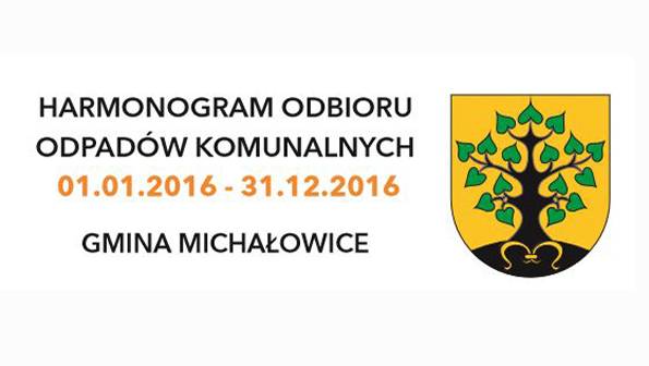Harmonogram wywozu odpadów z gminy Michałowice w okresie styczeń-grudzień 2016