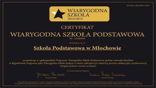 Wiarygodna Szkoła - wyróżniona Szkoła Podstawowa w Młochowie