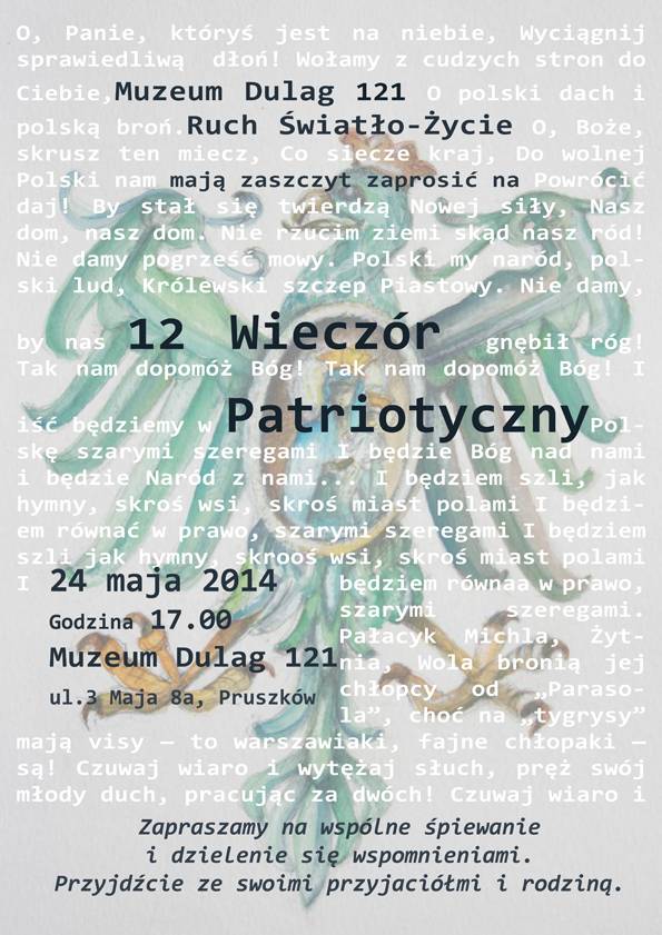 24. maja - XII Wieczór Patriotyczny w Muzeum Dulag 121 organizowany razem z Ruchem Światło – Życie