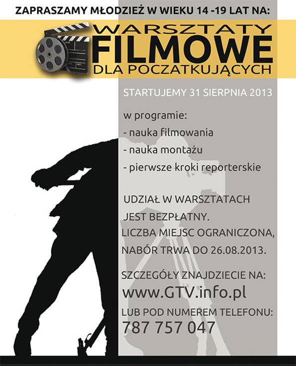 Zapraszamy do Grodziska Mazowieckiego na warsztaty filmowe dla młodzieży