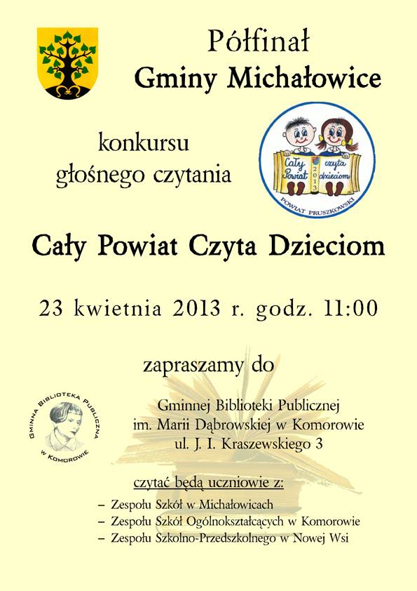 Półfinał Konkursu Gminy Michałowice Cały Powiat Czyta Dzieciom   