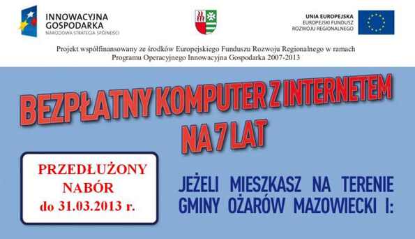 Przedłużony nabór do projektu „Przeciwdziałanie wykluczeniu cyfrowemu mieszkańców Gminy Ożarów Mazow