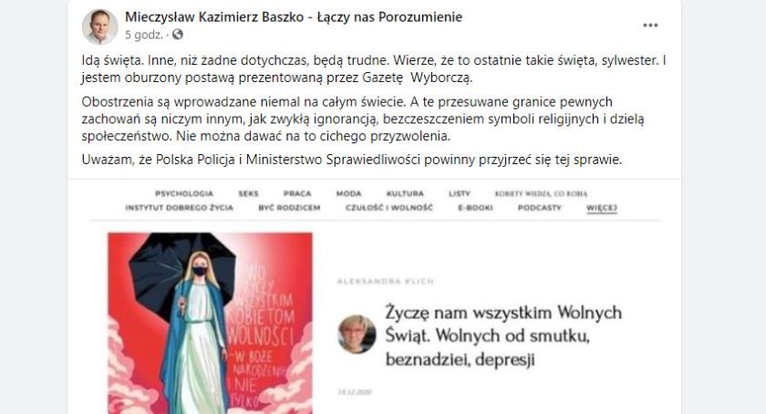Poseł Baszko oburzony okładką Wysokich Obcasów