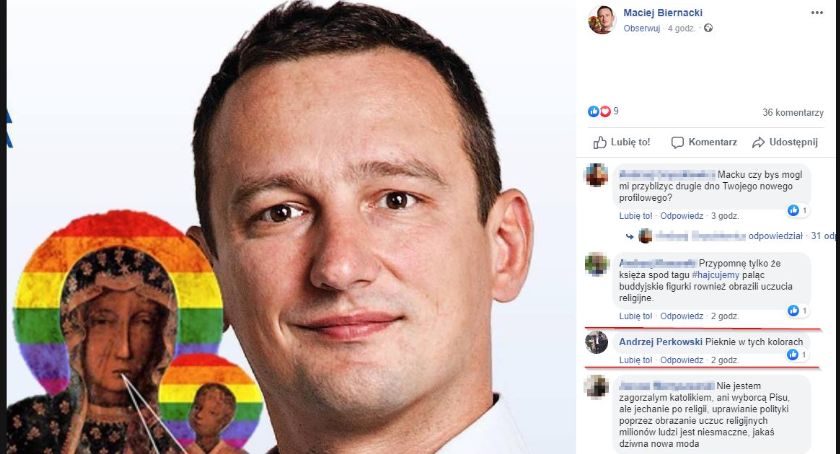 Radny Maciej Biernacki, któremu podobała się Matka Boska w tęczowych kolorach, dołączył do ruchu Szymona Hołowni