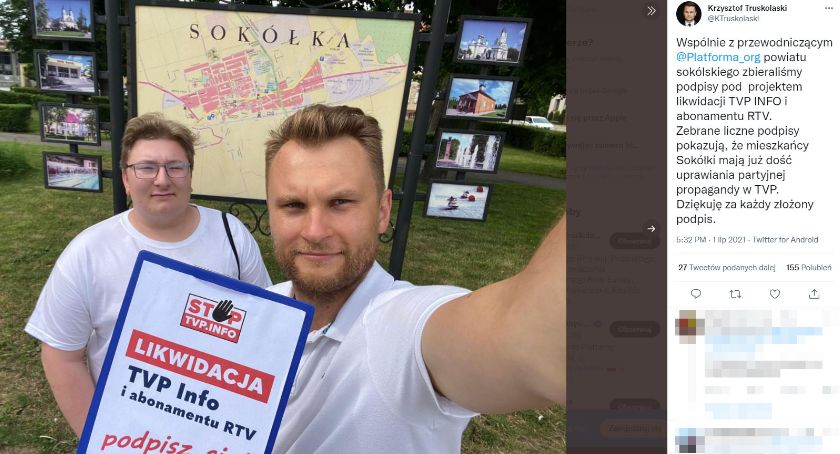 Poseł Truskolaski wraz z członkami PO w mróz i upały zbierali podpisy pod likwidacją TVP Info. Projekt ustawy nie trafił do Sejmu