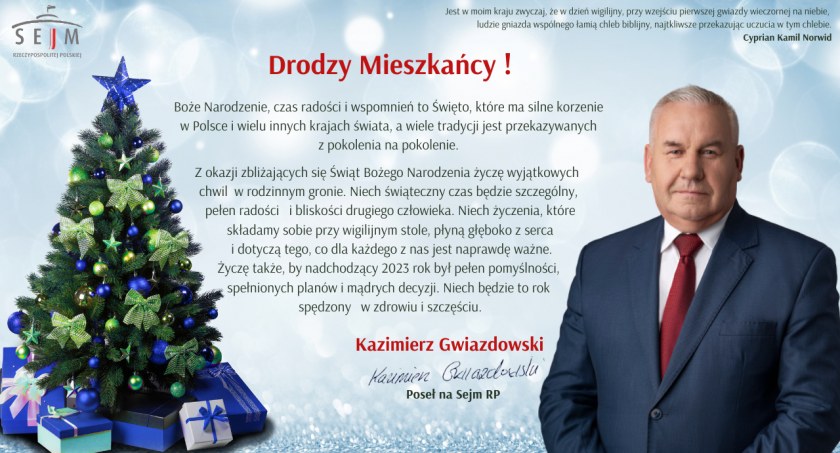 Życzenia świąteczno - noworoczne od posła Kazimierza Gwiazdowskiego
