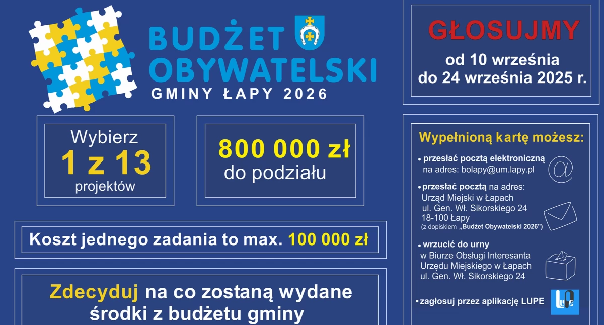 Łapski Budżet Obywatelski 2026 na finiszu: zdecyduj o przyszłości gminy Łapy!