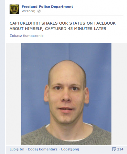 Udostępnił na swoim Facebooku status policji i został aresztowany