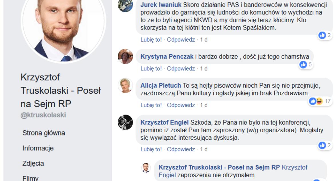 Truskolaski publicznie szerzy kłamstwa w internecie. Pomaga mu spotted