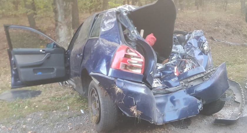 Audi wypadło z drogi i zatrzymało się na drzewie. Ranne dwie osoby