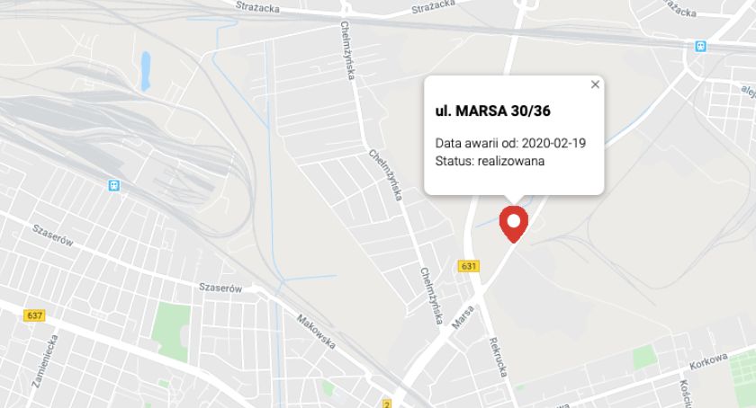 Awaria wodociągowa przy ul. Marsa
