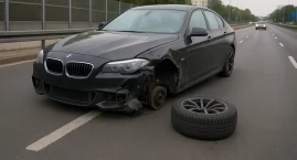 BMW straciło koło po uderzeniu w krawężnik na Wisłostradzie