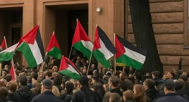 Incydent podczas protestu „Solidarni z Palestyną”. W…