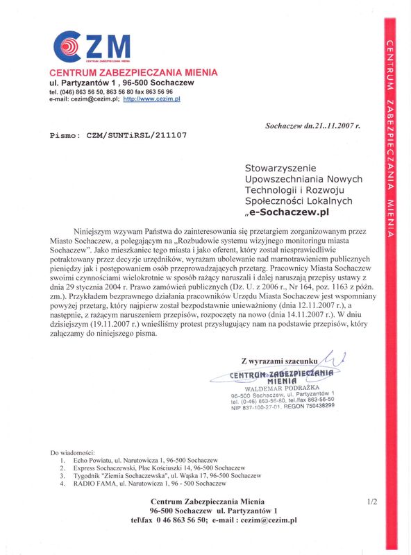 Przetarg na monitoring oprotestowany