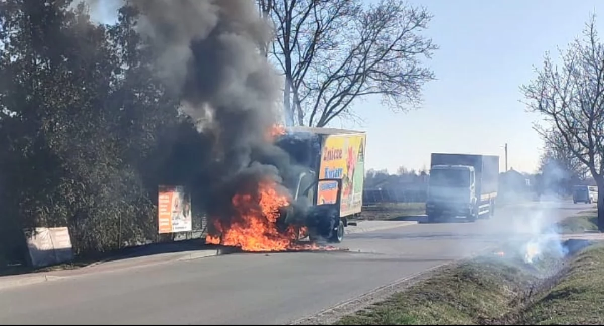 Pożar samochodu dostawczego w Młodzieszynie. Szybka akcja strażaków