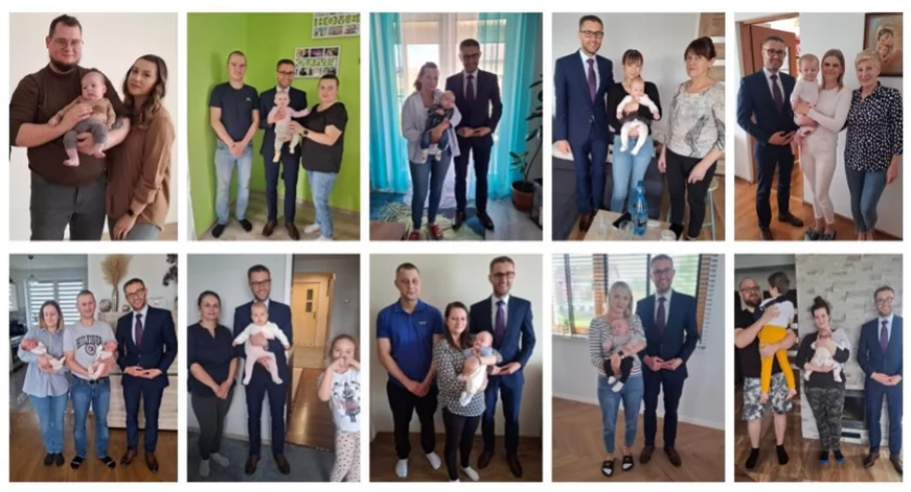 Wójt Damian Jaworski przywitał najmłodszych mieszkańców gminy Rybno, były gratulacje 
