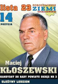 Maciej Kłoszewski Prezes Sochaczewskiego Oddziału Związku Emerytów, Rencistów i Inwalidów - Kandydat
